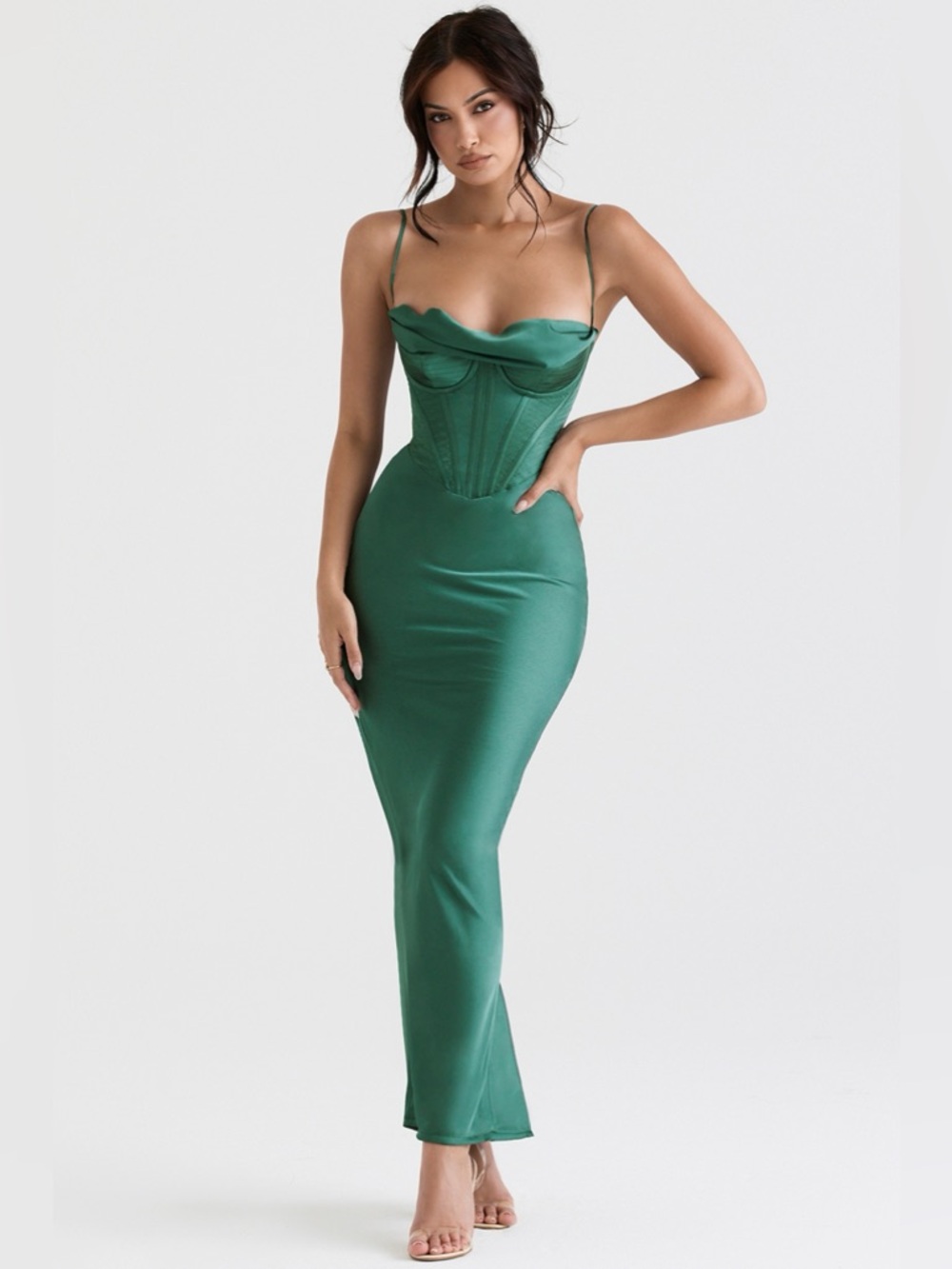 House of CB ‘Charmaine’ Forest Corset Maxi Dress NWOT